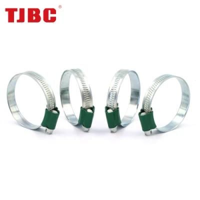 Non-Perforated Adjustable Worm Drive British Type Stainless Steel Hose Clamp with Color Head Tube Housing, Range 50-65mm