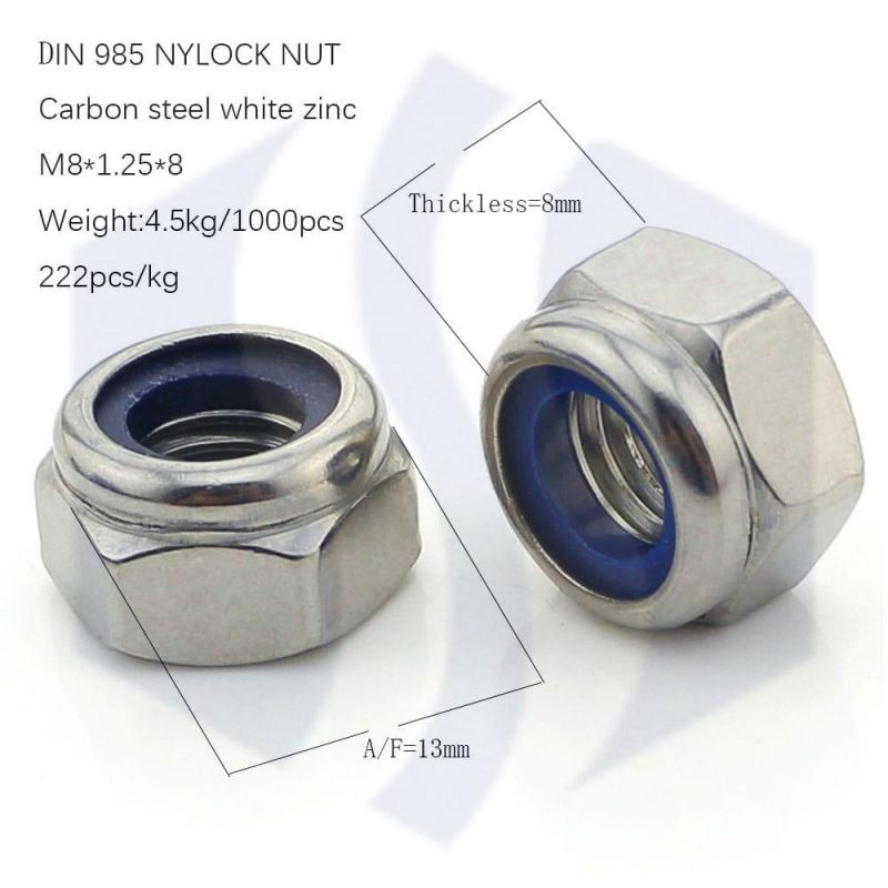 White Blue Zp and Carbon Steel DIN982 with White and Blue Ring Plastic Insert Nut