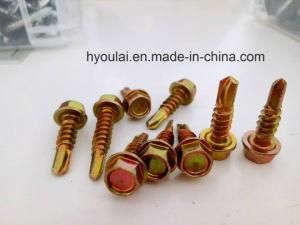Yellow Zinc Plated Hex Head Self Drilling Screw with EPDM Washer12#, 14#, 4.8*32, DIN7504K