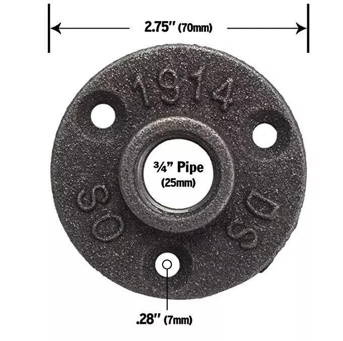 3/4" Retro Malleable Iron Pipe Fittings 3 Holes Floor Flange for Banisters