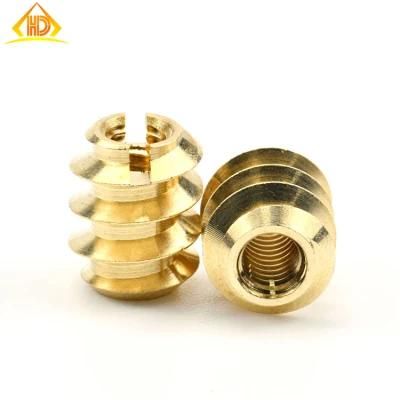 Furniture Yellow Brass Slotted Threaded Inserts for Wood M6 M8 Elegant Pure Insert Nuts for Wood for Furniture