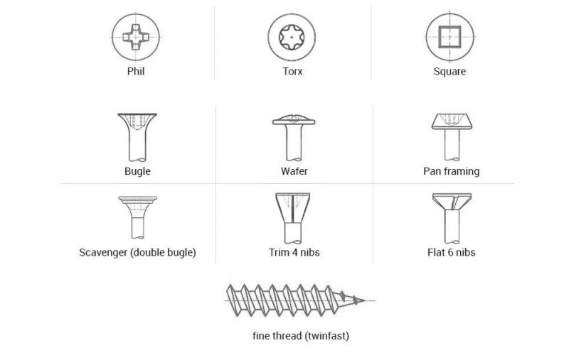 Fine Thread Black Phosphated Bugle Phillips Head pH Reces Drywall Screws/Tornillos for Plasterboard