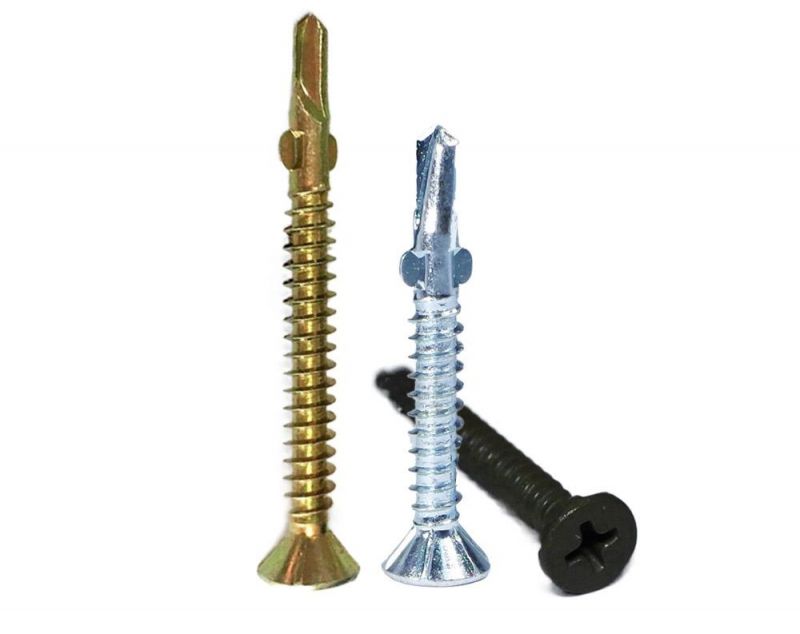 Zinc Coated Steel Flat Countersunk Head Self Drilling Screws with 2 Wings for Wood to Sheet Metal