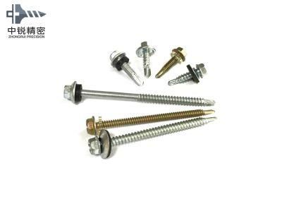 5.5X38mm DIN7504K Hex Head with EPDM Washer Bright Zinc Plated Self-Drilling Screws
