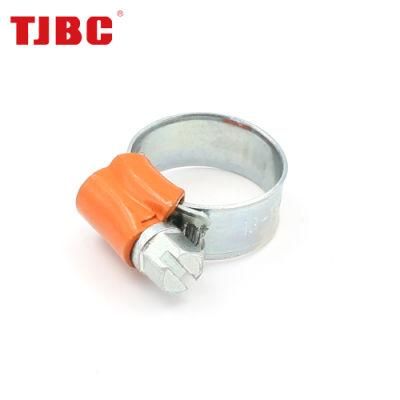 Non-Perforated Adjustable Worm Drive British Type Stainless Steel Hose Clamp with Color Head Tube Housing, Range 13-20mm
