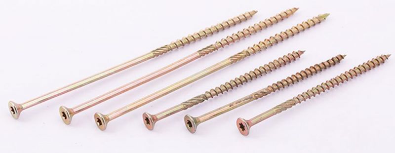 Yellow Zinc Plated Star Drive Flat Head with Ribs T17 Cutting Point U Thread Decking Screws/Chipboard Screw