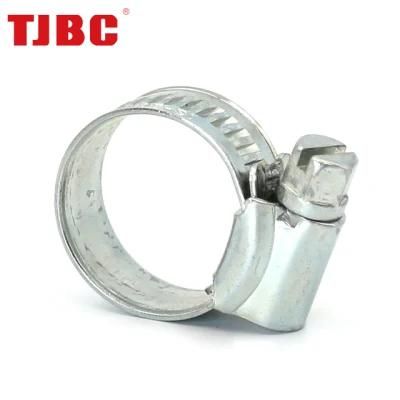 Adjustable Non-Perforation Worm Drive Zinc Plated Steel British Type Hose Clamp with Riveted Housing for Automotive, 35-50mm