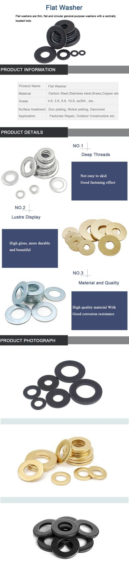 4.8 8.8 10.9 Carbon Steel Metal Flat Washer DIN9021 Zinc Plated Washers DIN125 Brass Plain Washer