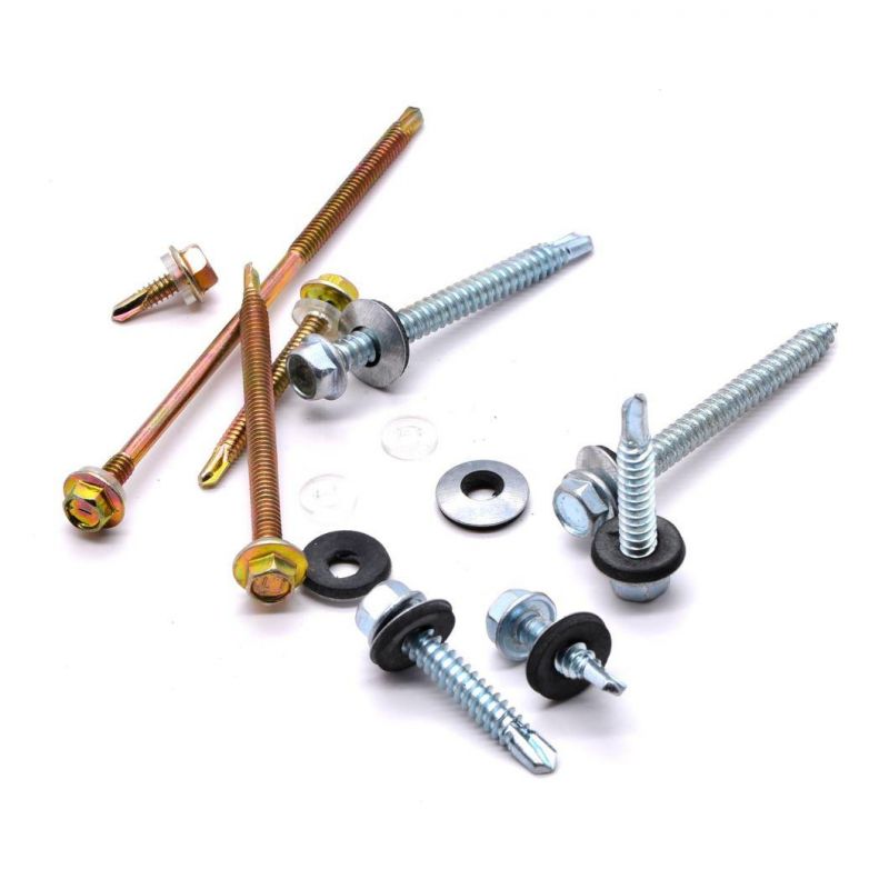 Metal Galvanized 1022A Hexagonal Head Carbon Steel Self Drilling Screw Roofing Screw Tek Tapping Screw with Rubber Washer