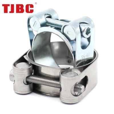 W1 Zinc Plated Steel White Galvanized Heavy Duty Single Bolt Unitary Hose Clamp with Double Layers Robust Bands for Exhaust Pipe, 120-125mm