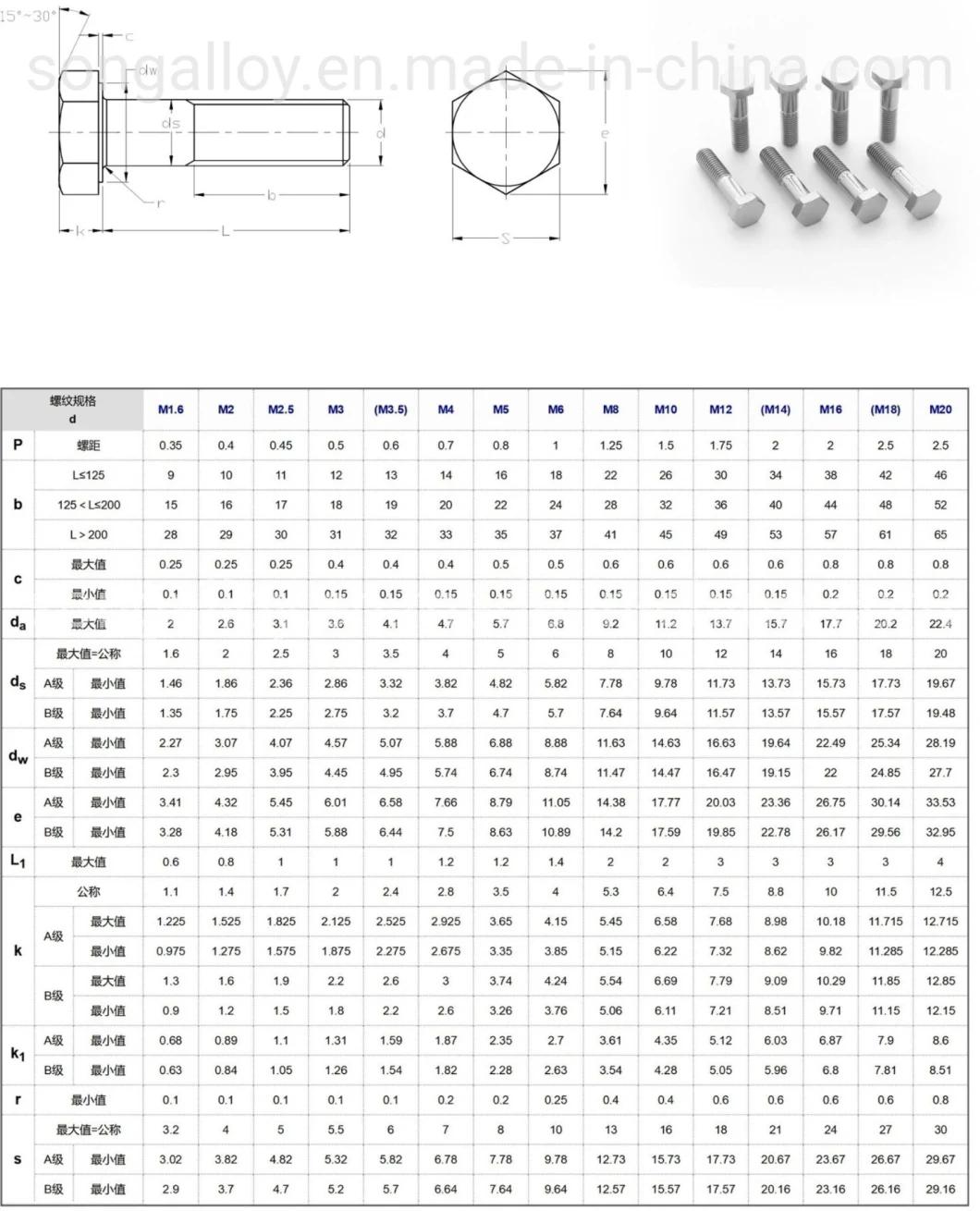 Hex Head Bolts Hexagon Head Bolts GB5782-2000 in Titanium Bolts