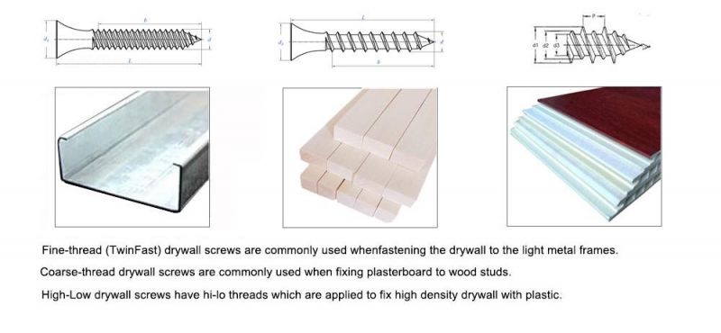 Black/Gray Phosphated Bugle Head pH2 Drive Coarse Thread Gypsum Board Nail Drywall Screws for Wood or Steel Studs