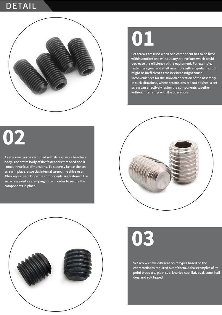 Hex Socket Black Set Screws Cone Point Nylock Locking Thread Screws M4 Standard DIN 914