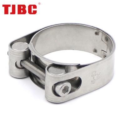 W4 304ss Stainless Steel Heavy Duty Single Bolt Unitary Hose Clamp with Double Layers Robust Bands for Exhaust Pipe, 50-55mm