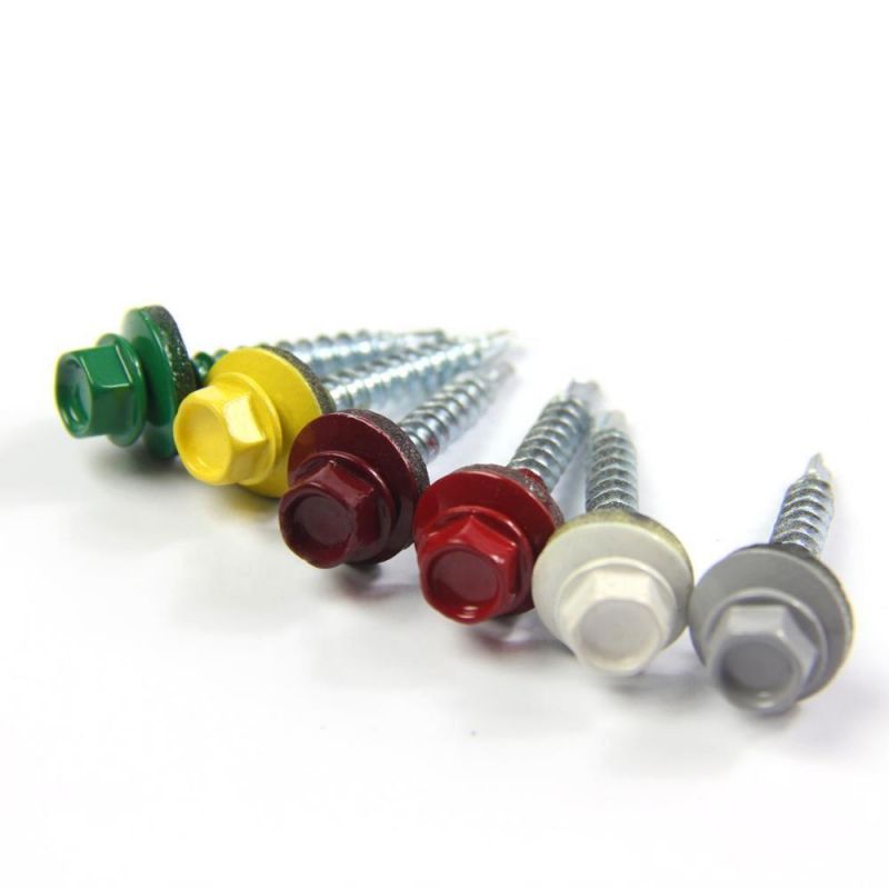Colored Hex Rubber Washer Head Self Drilling Screws