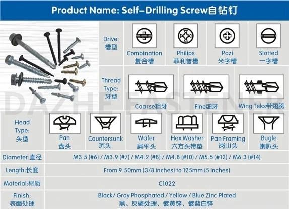 China Fastener Supplier Stainless Steel Screws Round Head Self Drilling Screw