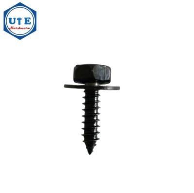 Hex Indent Head Self Tapping Screw and Flat Washer Combination Screw Black Zinc Plated for M6X19