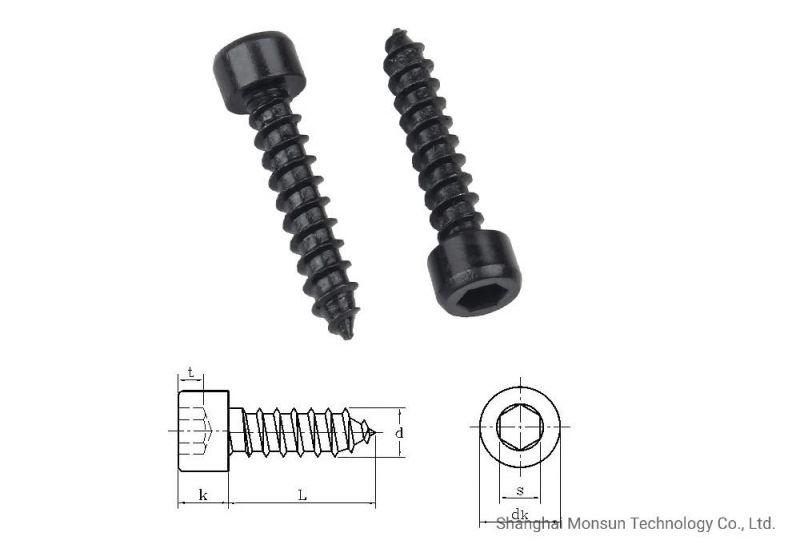 Black Finish Cup Head/Cylinder Head Socket Head Self Tapping Screws