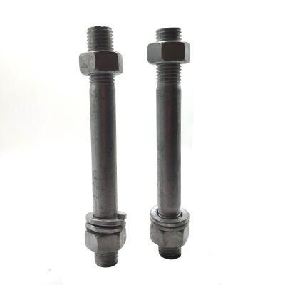 DIN938 Grade 4.8 5.8 M30 Hot DIP Galvanized Electrical Power Fitting Stud Bolt with Two Nuts and Two Washers