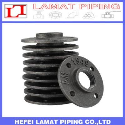 4-Holes Black Malleable Cast Iron Threaded Floor Flanges for Decoration/Shelf/DIY/Furnitures