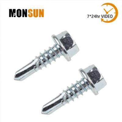 Hexagon Flange Head Bright Zinc Plated Steel Self Drilling Screw