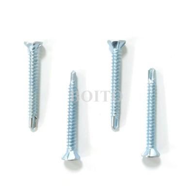 Carbon Steel Blue Zinc Plated Flat Head Self Drilling Screw with Serrations