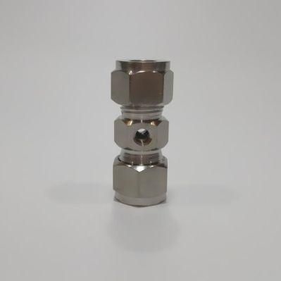 Brass Nickel Plated 3/8&quot; (9.52mm) Tube Through Quick Nozzle Connector with 2 Holes for 10-24 Thread Misting Nozzle