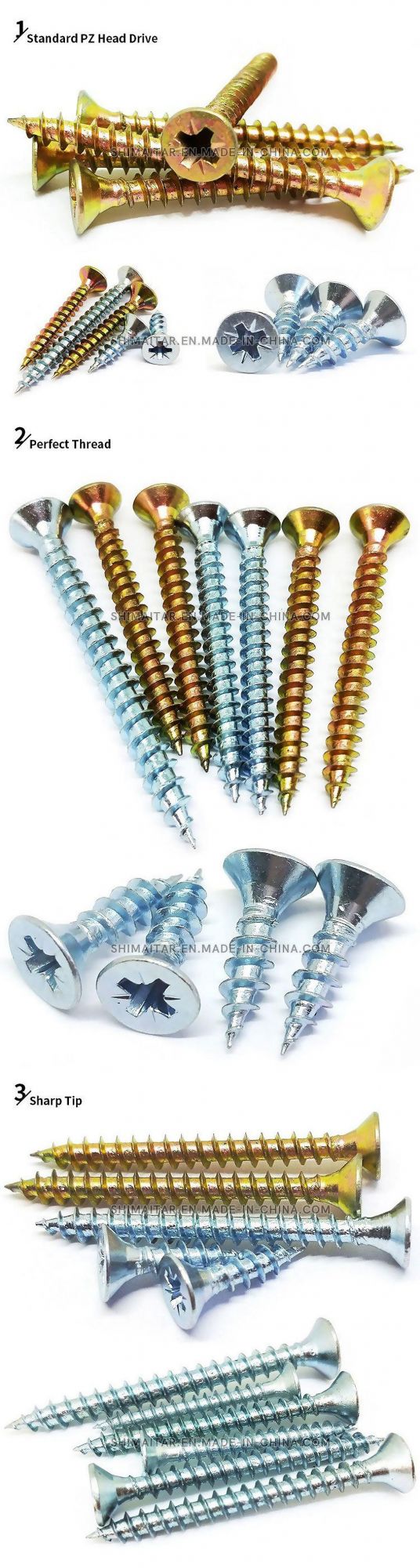 20 Years Experience Chipboard Screw Manufacturer China DIN 7505 MDF Fiberboard Screw Yellow Zinc Pozi Drive Double Flat Head Chipboard Screw