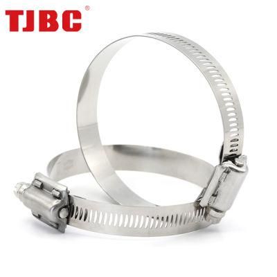 15.8mm Bandwidth Adjustable Perforated Worm Drive American Heavy Duty 304ss Stainless Steel Hose Clamp for Main Engine Plants, 95-118mm