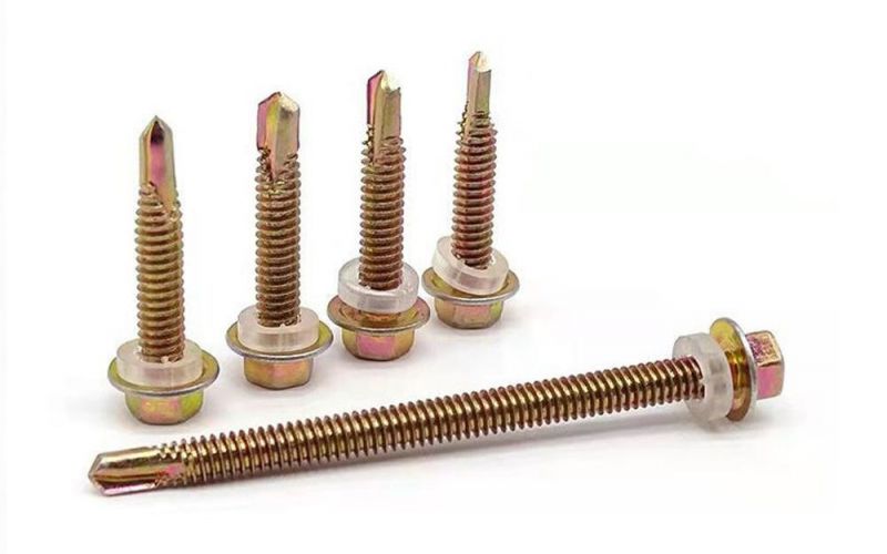 M3~M12 Carbon Steel Hex Flange Head Self Drilling Screw with Round Cut EPDM Washer