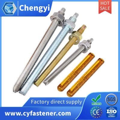 Carbon Stainless Steel White Blue Color Yellow Zinc Plated Galvanized Expansion Chemical Stud Anchor Bolt with Hex Nut