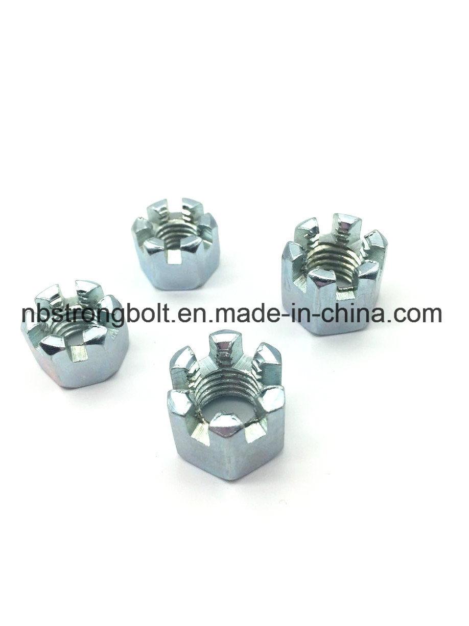 DIN935 Hexagon Slotted Nut with White Zinc Palted Cr3+ M20