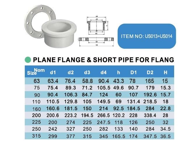 Era Valves PVC Plane Flange & Short Pipe for Flang Pn10 (F1970) with NSF-Pw & Upc