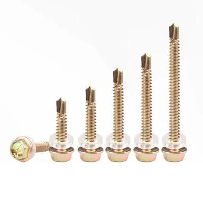 Mixed Stowage Colored Zinc Plated Indented Hex Washer Head Self Drilling Screws with Washer for Amazon Seller