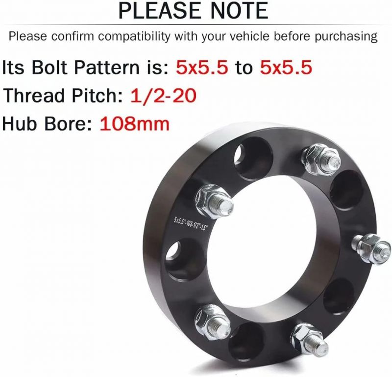 5X5.5 to 5X5.5 Wheel Spacers with 1.5" 108mm Hub Bore 1/2-20 Studs