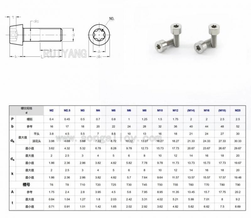Socket Head Screw Cap Screw Anodized Bolt Torx Titanium Screw GB2671.2