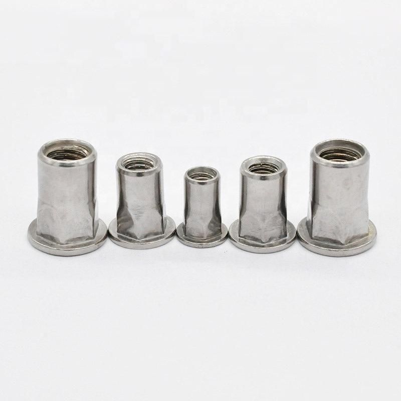 M4-M12 SS304 SS316 Flat Head Open End Semi Hex Body Rivet Nut