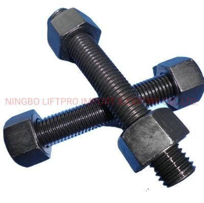 High Tensile B7 Threaded Studs with 2h Nuts Black Finish High Quality Made in China