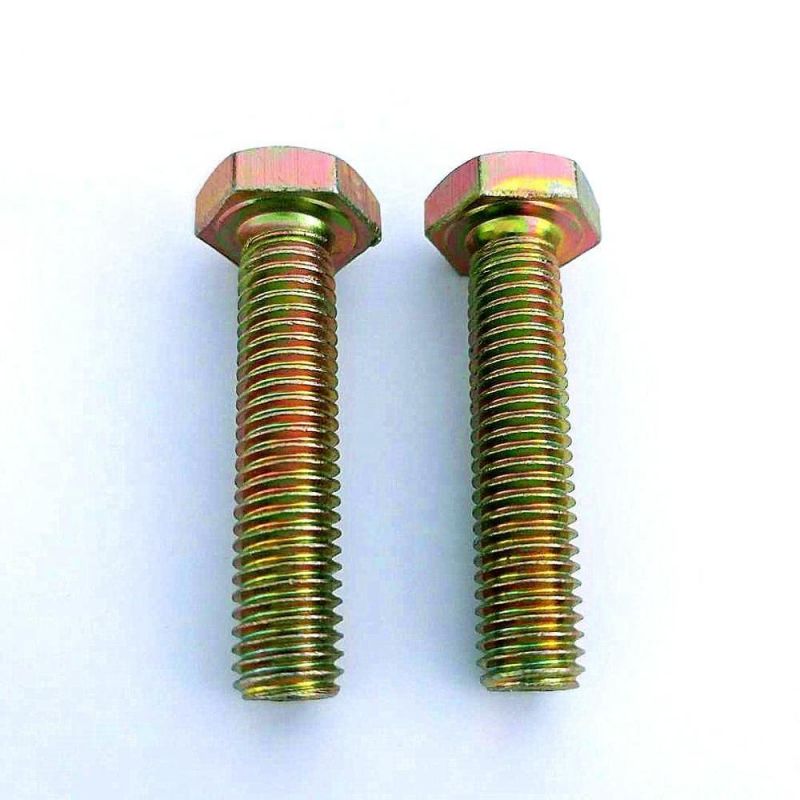 DIN933 Hex Head Bolt Full Thread with Nut and Washer Yellow Zinc Plated Gr4.8