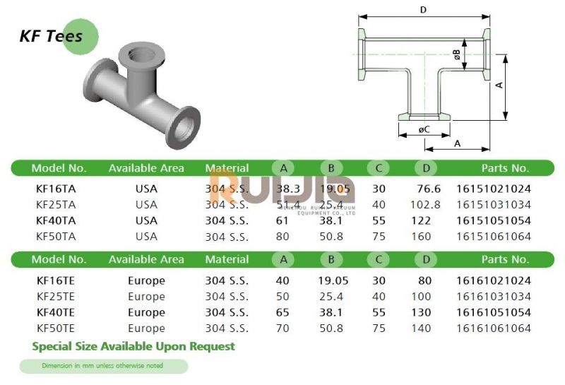 Stainless Steel ISO-Kf Vacuum Tee