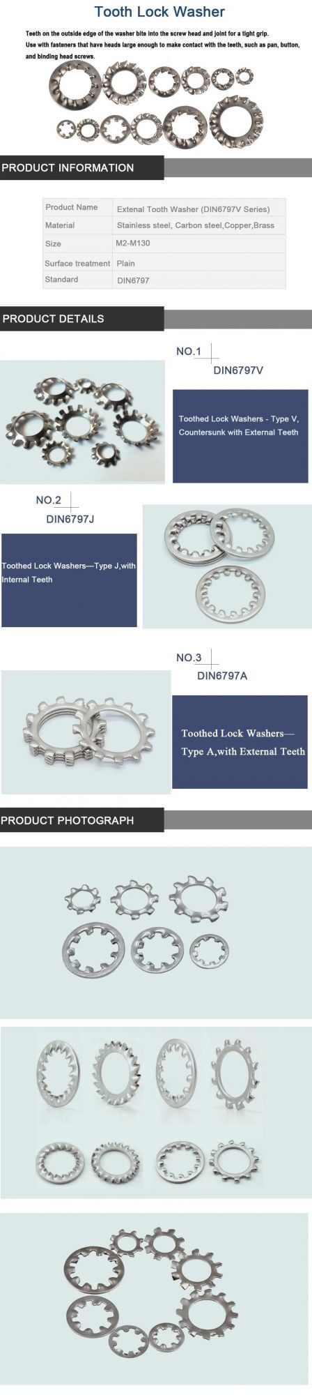 304 316 Stainless Steel DIN6798A Serrated Lock Washer with External Teeth