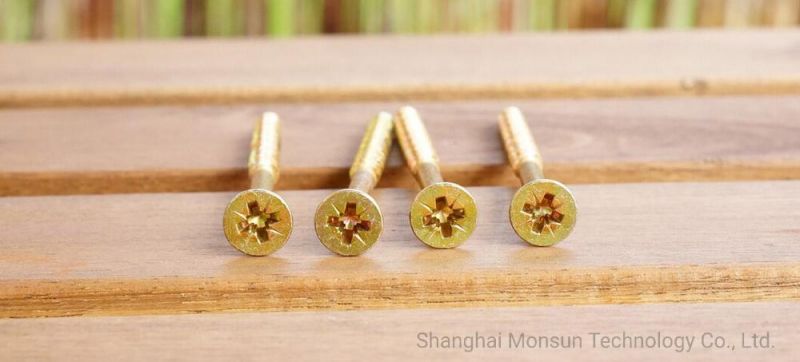 Yellow Zinc Plating C1022 Countersunk Head Pozidriv Pz Particalboard Screw/Chipboard Screws Made in China