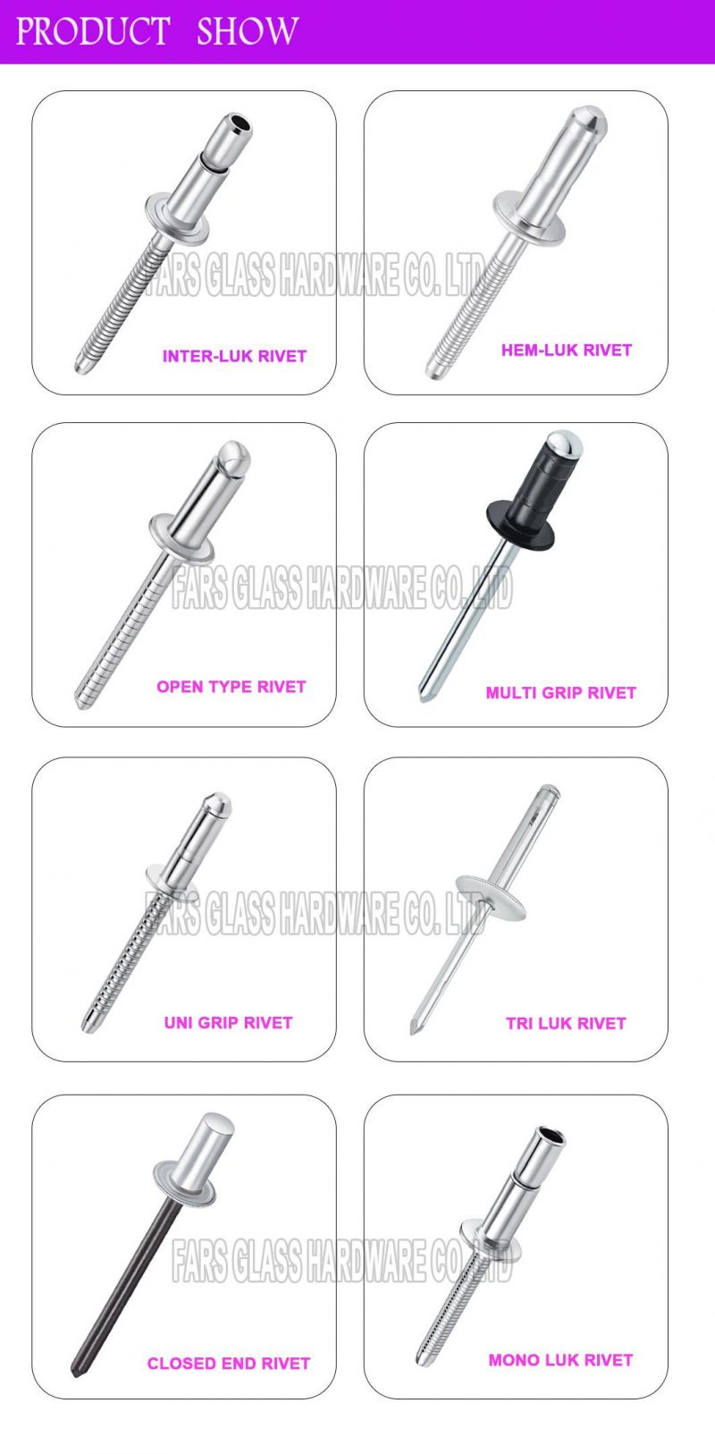 Zinc Plated High Strength Steel Flat Head Blind Pop Rivet