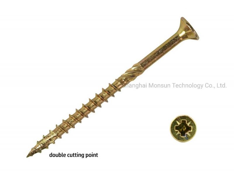 Partially Thread Shank Ribs Double Cutting Point Yellow Zinc Galvanized Countersunk Csk Head Chipboard Screw/Wood Screw