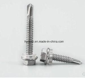 Hex Head Self Drilling Screw with EPDM Washer Yellow Color Zinc Plated Good Quality 14# 1&quot; DIN7504K
