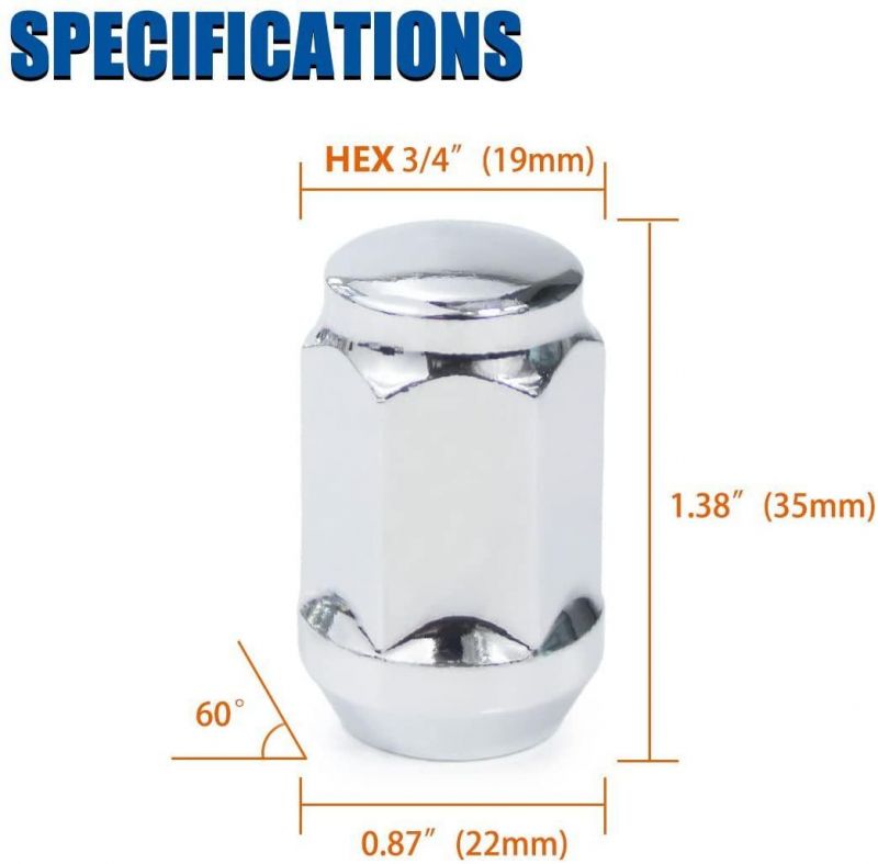 Chrome Bulge Acorn 3/4" 19mm Hex 1.38" Tall M12X1.5 Lug Nuts