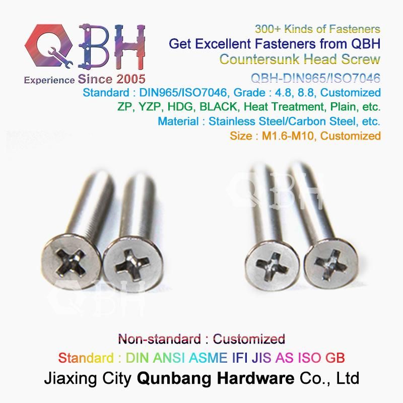 Qbh DIN965 Stainless Steel Cross Recessed Countersunk Head Machine Screw