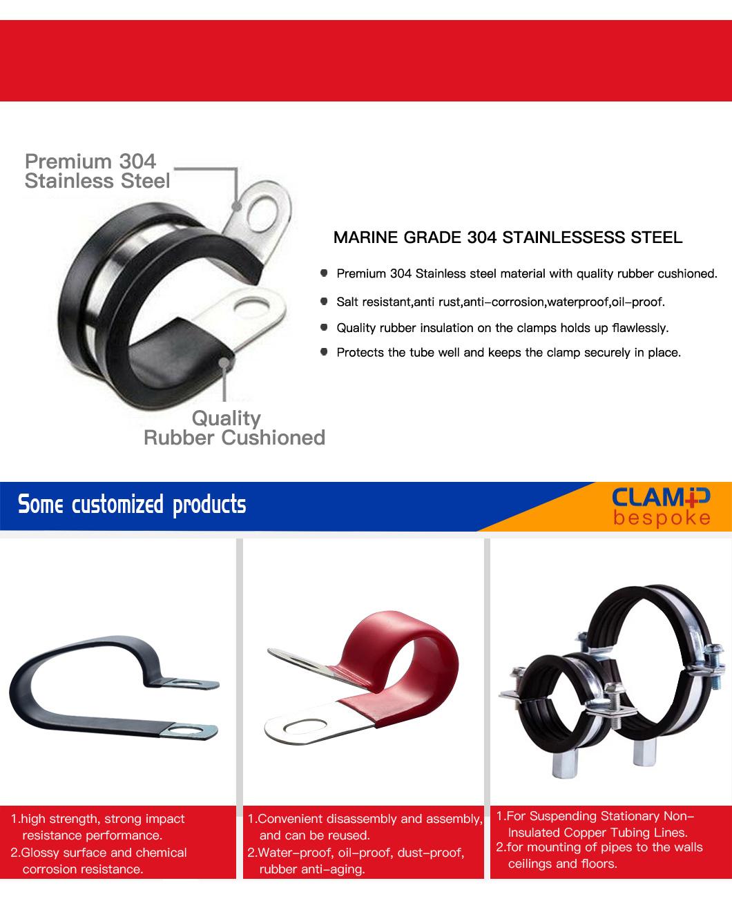 Rubber Lined EPDM Stainless Steel 9mm 12mm 15mm 20mm Band Width U Type P Type Hose Clamp