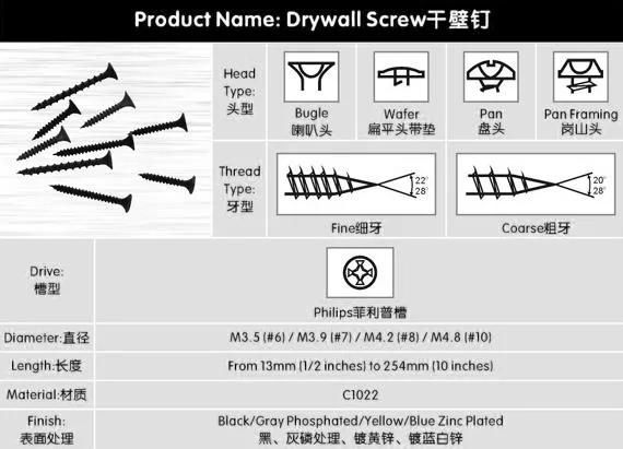 Phillips Frame Head Drywall Screws Black Phosphated