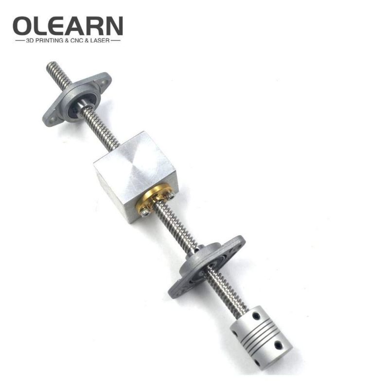 Olearn 300mm Length 8mm Dia Silver Vertical 2mm Lead Screw Rod & Pillow Block Mounted Bearing T8 Lead Screw Kit for 3D Printer Set of 6